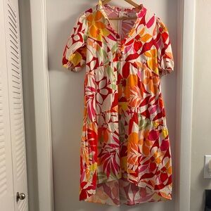 London Times Colorful Leaf Print Midi Dress